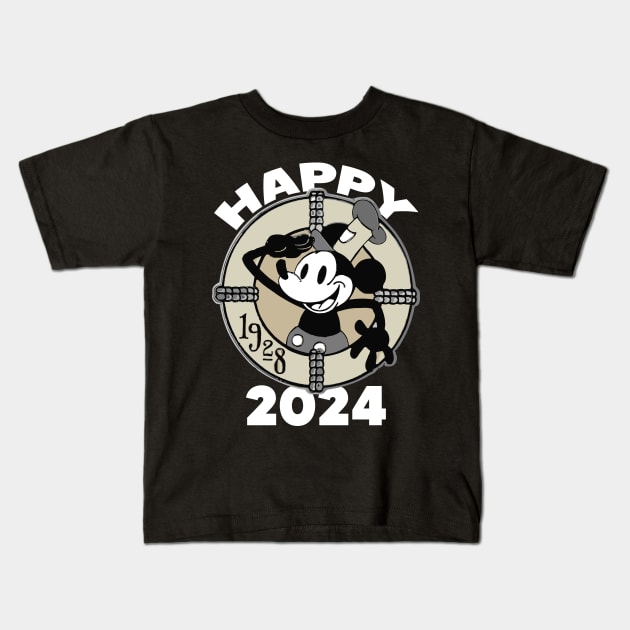 Steamboat Willie. Happy 2024 Kids T-Shirt by Megadorim